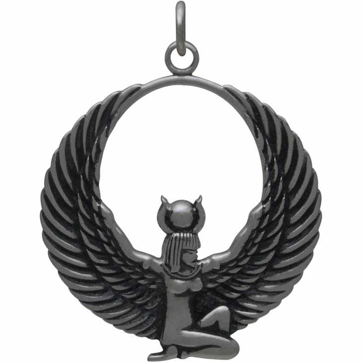 Sterling Silver Egyptian Winged Goddess Pendant 32x25mm
