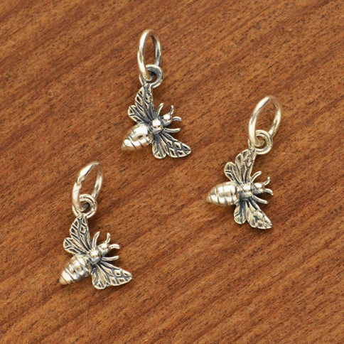 Sterling Silver Tiny Honey Bee Charm 13x7mm