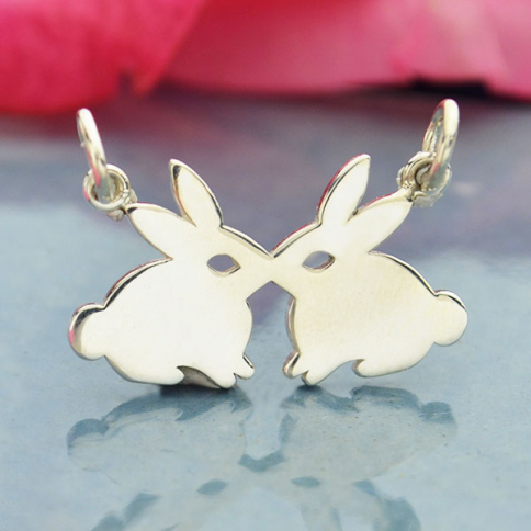 Sterling Silver Kissing Rabbits Charm 14x21mm