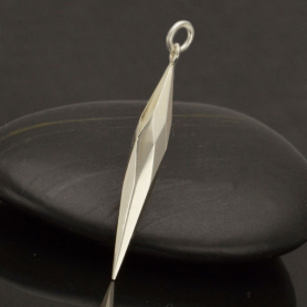 Sterling Silver Large Faceted Spike Pendant 40x5mm