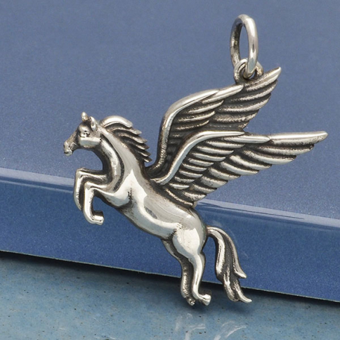 Sterling Silver Pegasus Charm - Flying Horse Charm