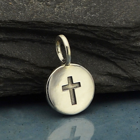 Sterling Silver Cross Charm on a Disk 13x8mm