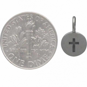Sterling Silver Cross Charm on a Disk 13x8mm