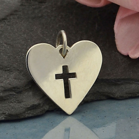 Silver Heart Charm with Cross Cutout 16x14mm DISCONTINUED