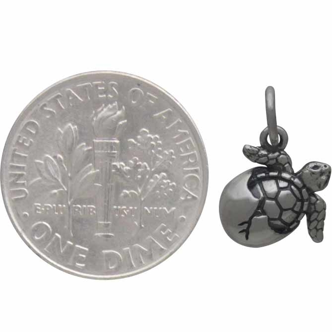 925 Sterling Silver Baby Sea Turtle Charm – Hatching Turtle, Beach Nautical Jewelry