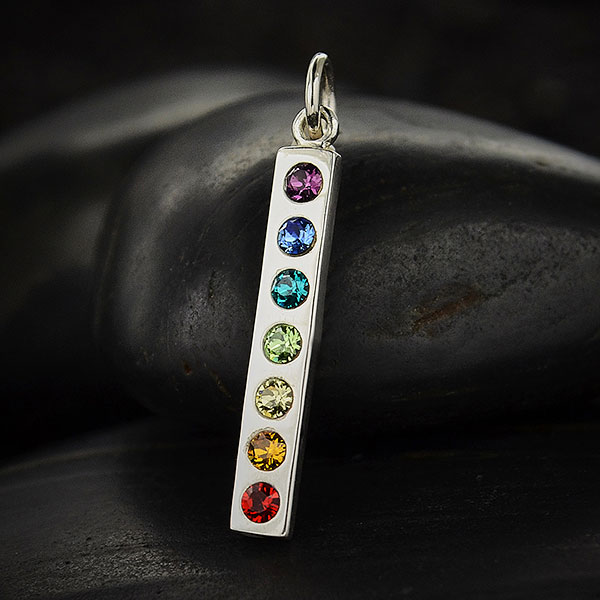 Thai Gemstone and Sterling Silver 7 Chakra Necklace, 'Seven Chakra Rainbow