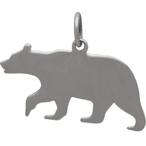 Silver Bear Charm with Mountains and Bronze Moon