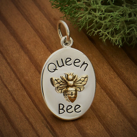 Sterling Silver Queen Bee Charm with Bronze Bee 21x12mm