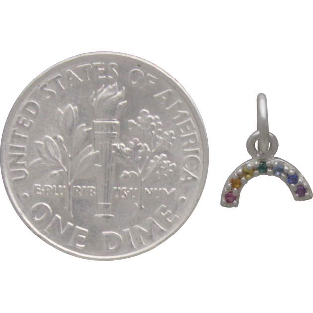 Sterling Silver Tiny Rainbow Charm with Nano Gems 10x8mm