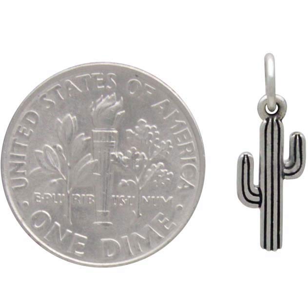 Sterling Silver Tiny Cactus Charm 18x6mm
