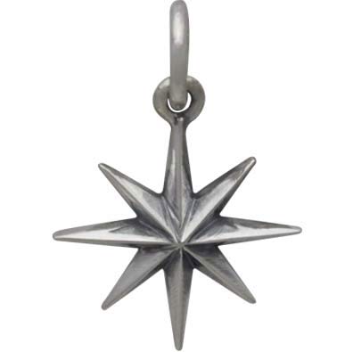 Sterling Silver Ridged Star Burst Charm with 8 Point 17x12mm