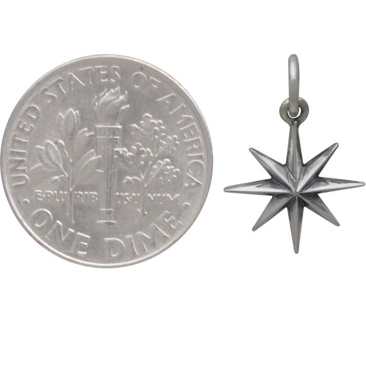 Sterling Silver Ridged Star Burst Charm with 8 Point 17x12mm