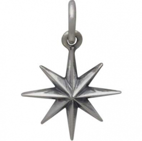 Sterling Silver Ridged Star Burst Charm with 8 Point