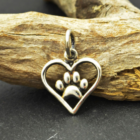 Sterling Silver Openwork Heart Charm with Paw Print 15x11mm