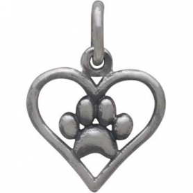 Sterling Silver Openwork Heart Charm with Paw Print