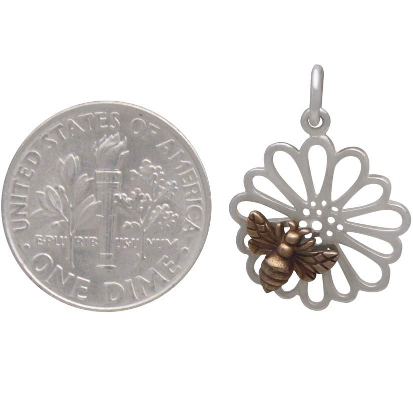 Sterling Silver Daisy Charm with Bronze Bee