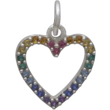 Sterling Silver Rainbow Heart Charm with Nano Gems