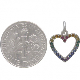 Sterling Silver Rainbow Heart Charm with Nano Gems