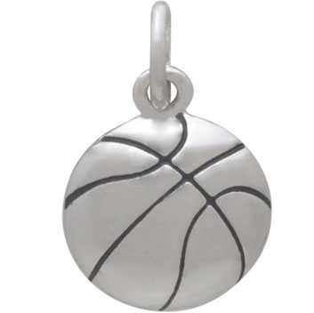 Bonyak Jewelry Sterling Silver Rhodium-Plated 3D Enamel Basketball Charm 