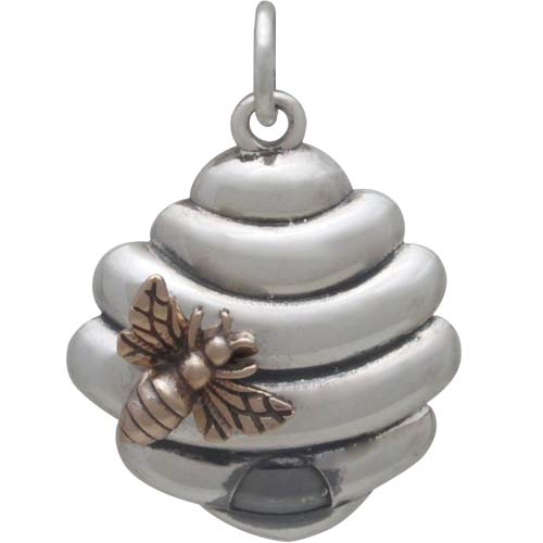 Sterling Silver Beehive Charm with Bronze Bee