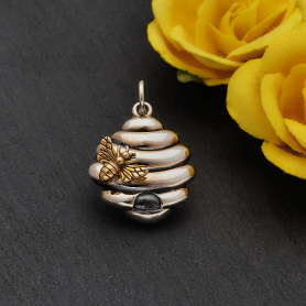 Sterling Silver Beehive Charm with Bronze Bee