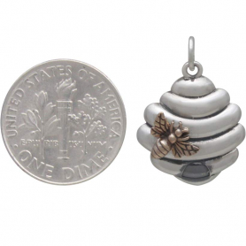 Sterling Silver Beehive Charm with Bronze Bee