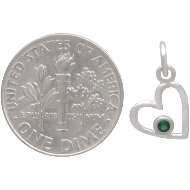 Silver Birthstone Heart Charm -May Emerald DISCONTINUED