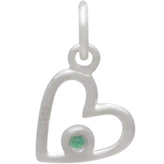 Silver Birthstone Heart Charm -May Emerald DISCONTINUED