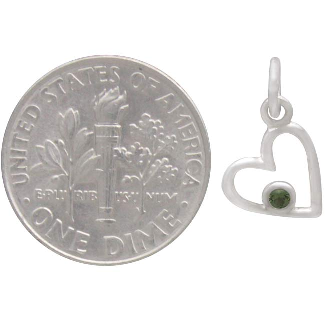 Silver Birthstone Heart Charm -August Peridot DISCONTINUED