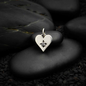 Sterling Silver Heart Charm with Clear Nano Gem 14x10mm