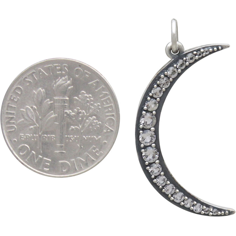 Sterling Silver Crescent Moon Pendant with Nano Gems 31x15mm