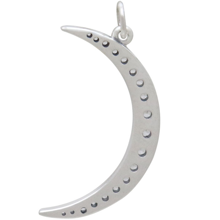 Sterling Silver Crescent Moon Pendant with Nano Gems 31x15mm