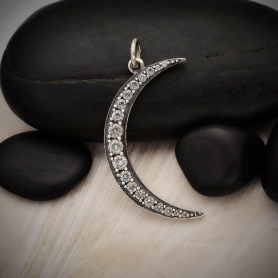 Silver Crescent Moon Pendant with Nano Gems DISCONTINUED