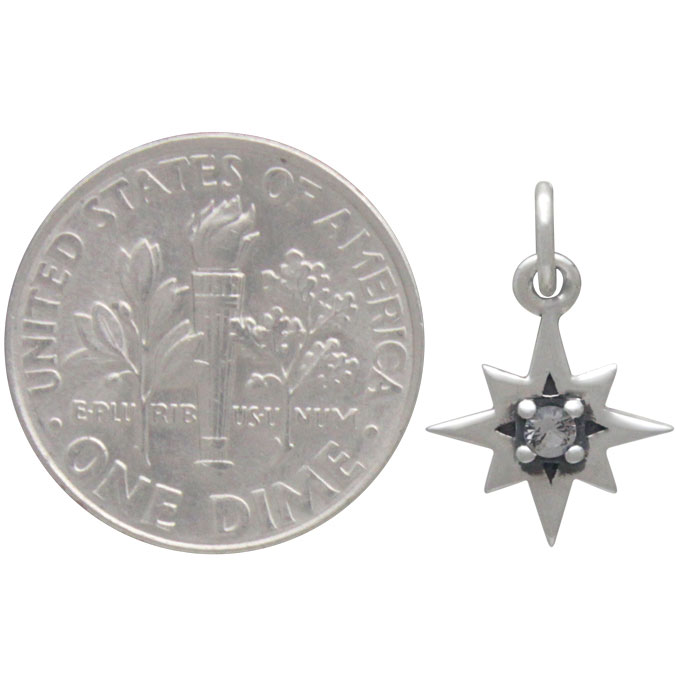Sterling Silver 8 Point Star Charm with Nano Gem 16x11mm