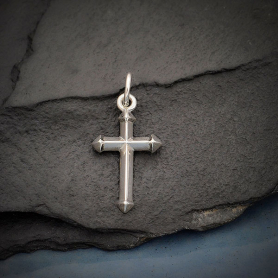 Silver Cross Charm with Faceted Edges 22x10mm DISCONTINUED