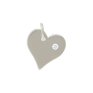 Sterling Silver Heart Charm with Genuine Diamond 13x11mm