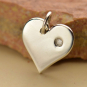 Sterling Silver Heart Charm with Genuine Diamond