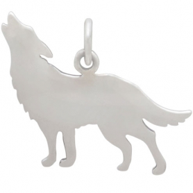 Sterling Silver Wolf Charm with Bronze Star and Moon 17x20mm