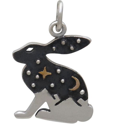 Sterling Silver Hare Charm with Bronze Star and Moon 20x14mm