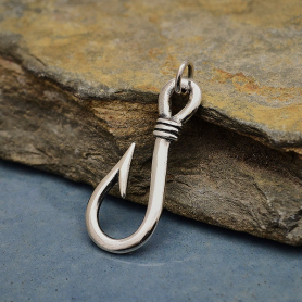 Sterling Silver Fishing Hook Charm 28x10mm DISCONTINUED
