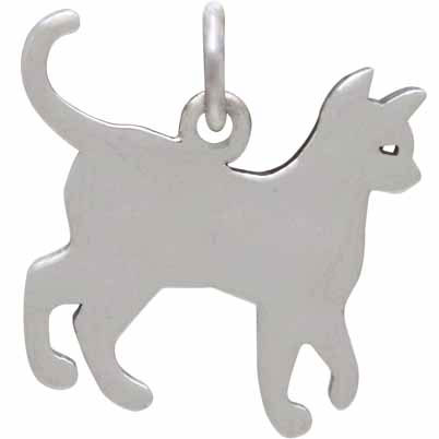 Sterling Silver Cat Charm with Bronze Star and Moon
