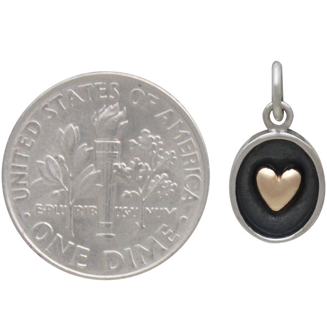 Sterling Silver Shadow Box Charm with Bronze Heart 16x8mm