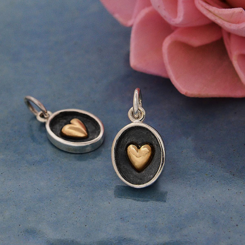 Sterling Silver Shadow Box Charm with Bronze Heart