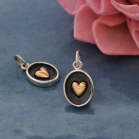 Sterling Silver Shadow Box Charm with Bronze Heart 16x8mm