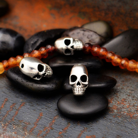 Sterling Silver Skull Bead with Vertical Hole 12x7mm
