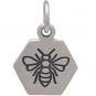 Sterling Silver Hexagon Charm with Etched Bee 
