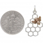 Silver Honeycomb Charm with Bronze Bee 23x11mm Left Side