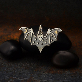 Sterling Silver Bat Charm with Bronze Star and Moon 16x25mm