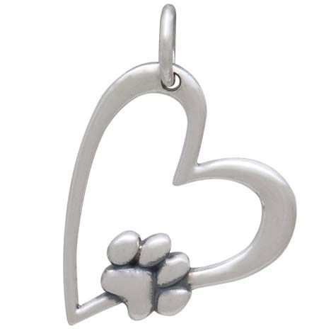 Sterling Silver Heart Charm with Pawprint 21x14mm
