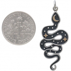 Silver Snake Pendant with Bronze Moon and Stars 38x15mm